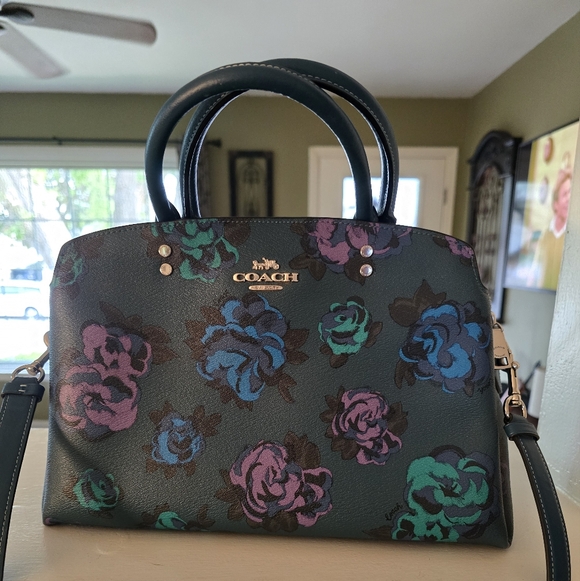 Coach Handbags - Coach Lille Carryall With Jumbo Floral Print, Deep Turquoise/ Teal Multi /Purple